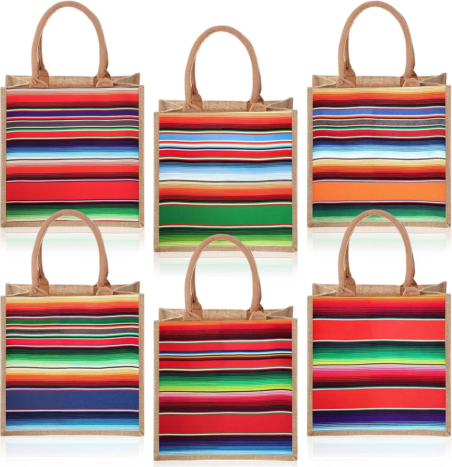 6 Pcs Mexican Jute Burlap Tote Bags for Women Fiesta Cinco De Mayo Goodie Treat Bags for Mexican Party Decorations Fiesta Themed Baby Shower Supplies 12 x 12 x 7.8 Inch