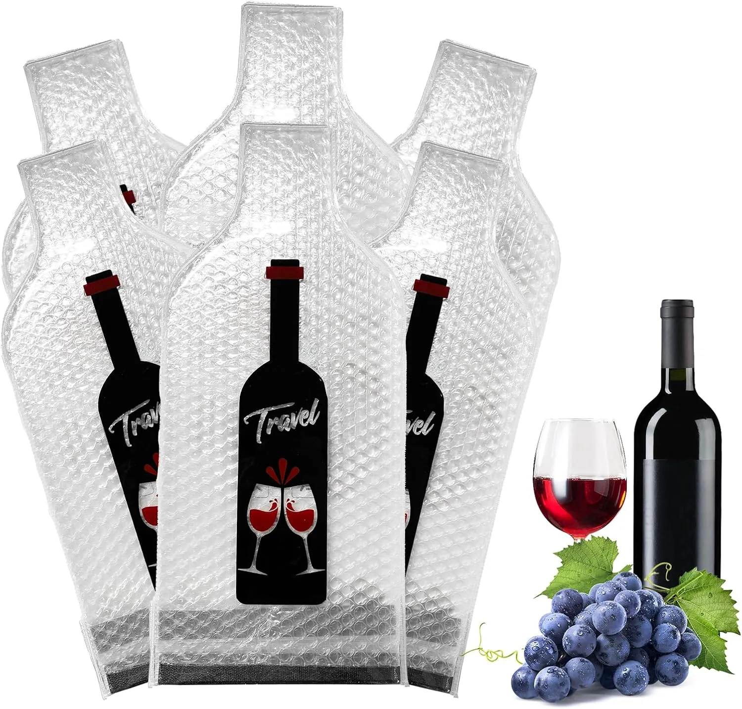 6 Set Reusable Wine Bottle Travel Protector Bags - Double Layer Leak Proof, Impact Resistant, Perfect for Airplane, Car, Cruise Travel