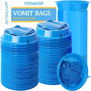 60 Pack Disposable Vomit Bags,1000 ml Emesis Bag,Nausea Bags for Travel Motion Sickness,Leak Resistant Barf Bags,Throw Up Bags,Puke Bag for Aircraft & Car Sickness,Morning Sickness,Blue
