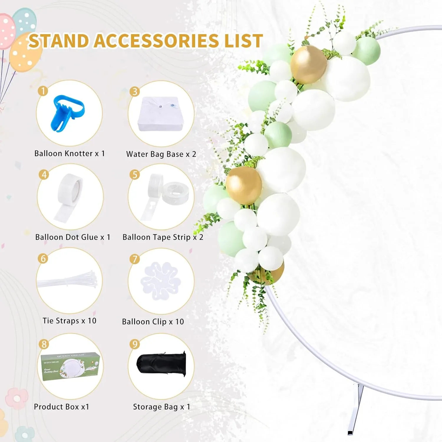 7.2ft Balloon Arch Stand White Metal Arch Backdrop Stand Circle Round Arch Frame Wedding Arch for Ceremony Birthday Party Anniversary Graduation Decoration