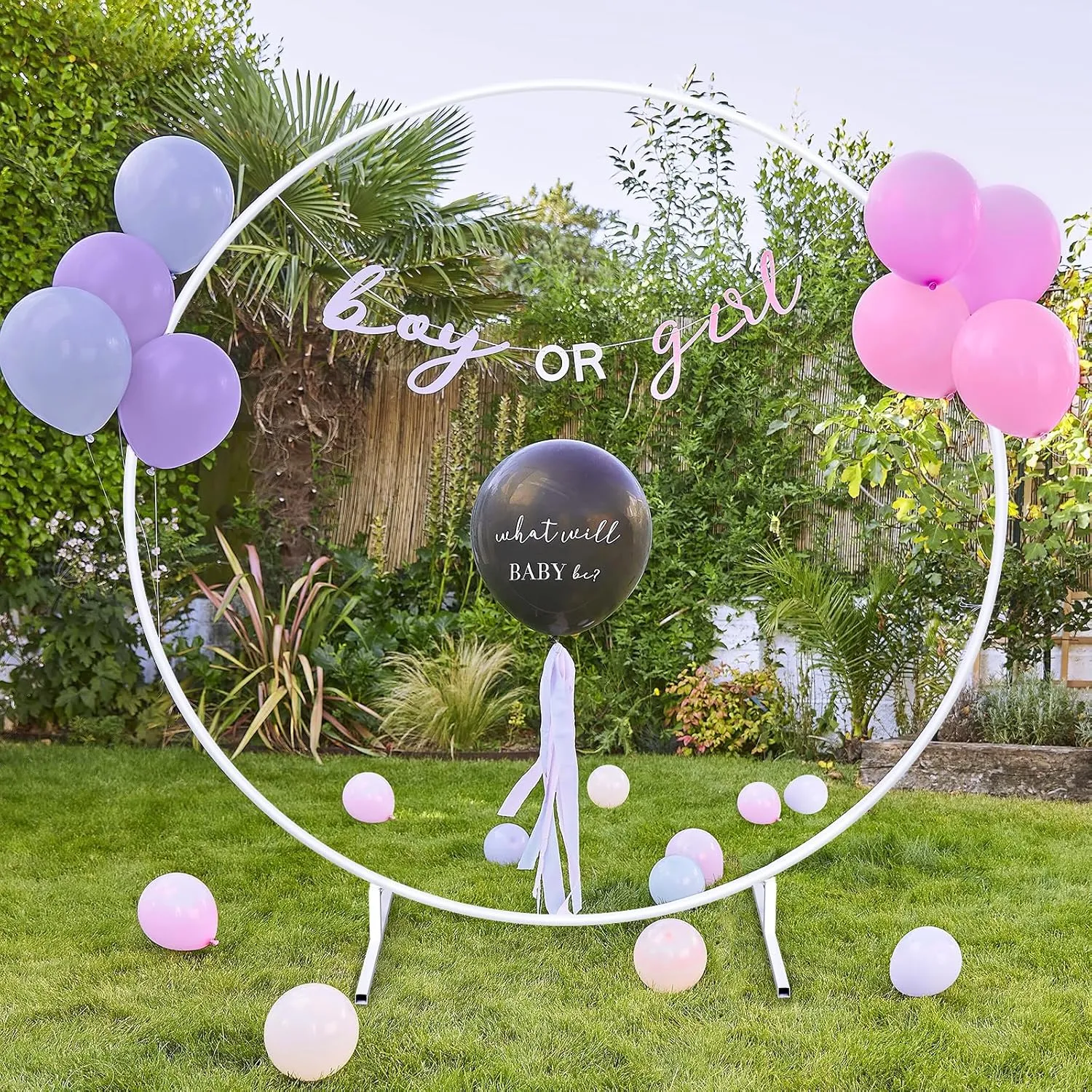 7.2ft Balloon Arch Stand White Metal Arch Backdrop Stand Circle Round Arch Frame Wedding Arch for Ceremony Birthday Party Anniversary Graduation Decoration