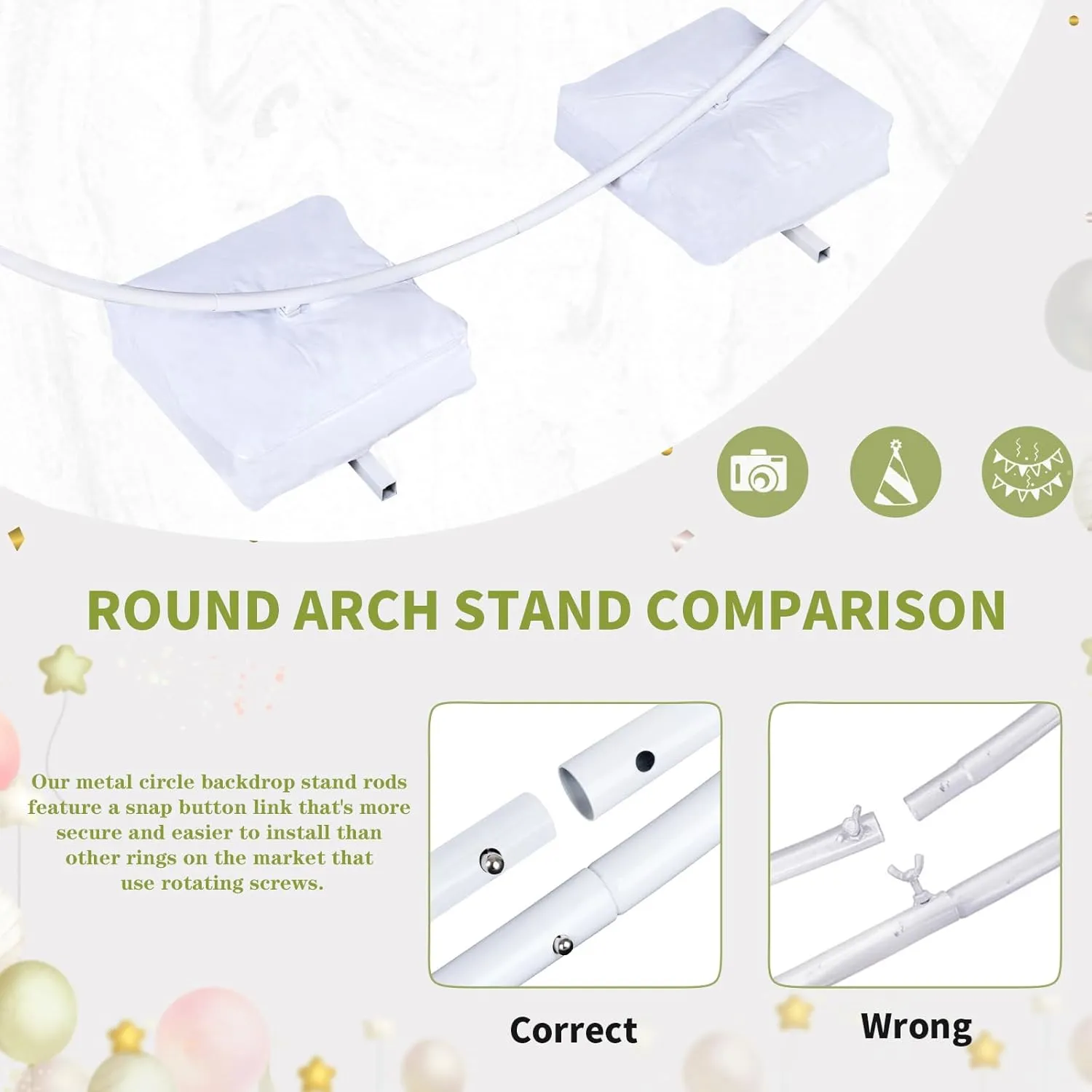 7.2ft Balloon Arch Stand White Metal Arch Backdrop Stand Circle Round Arch Frame Wedding Arch for Ceremony Birthday Party Anniversary Graduation Decoration