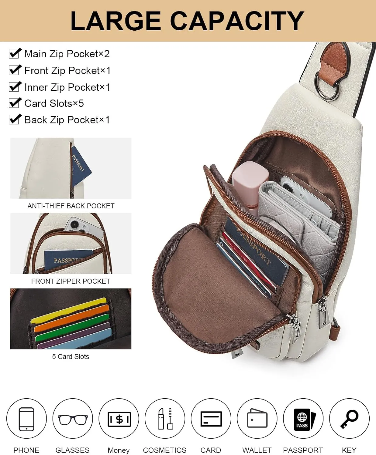 7L Sling Bag Crossbody Bags for Women Fanny Packs Purses Cross Body Bag for Woman Small backpack Travel Shoulder Bag handbags