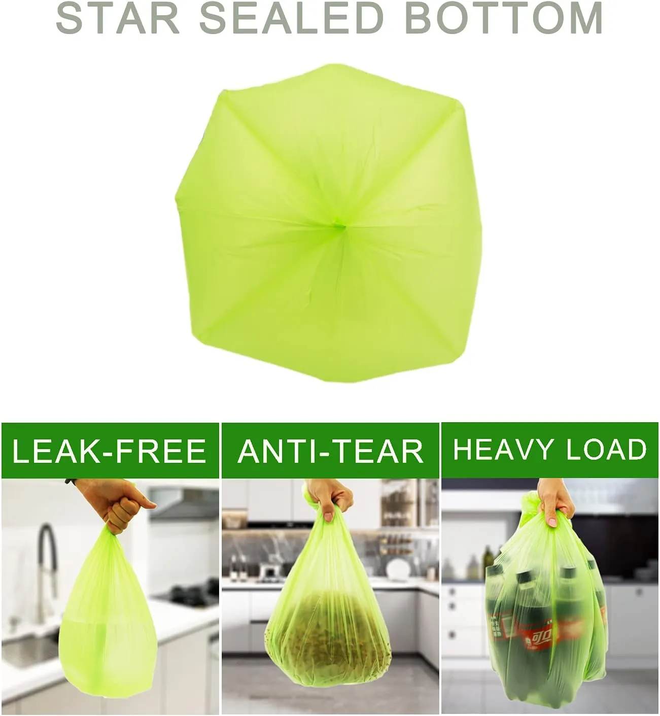 8 Gallon Trash Bags, Inwaysin Garbage Bags Compatible with Simple Human H Trash Can, Compostable 6-9 Gal 30L ( Clear Green, 100 Count (Pack of 1))