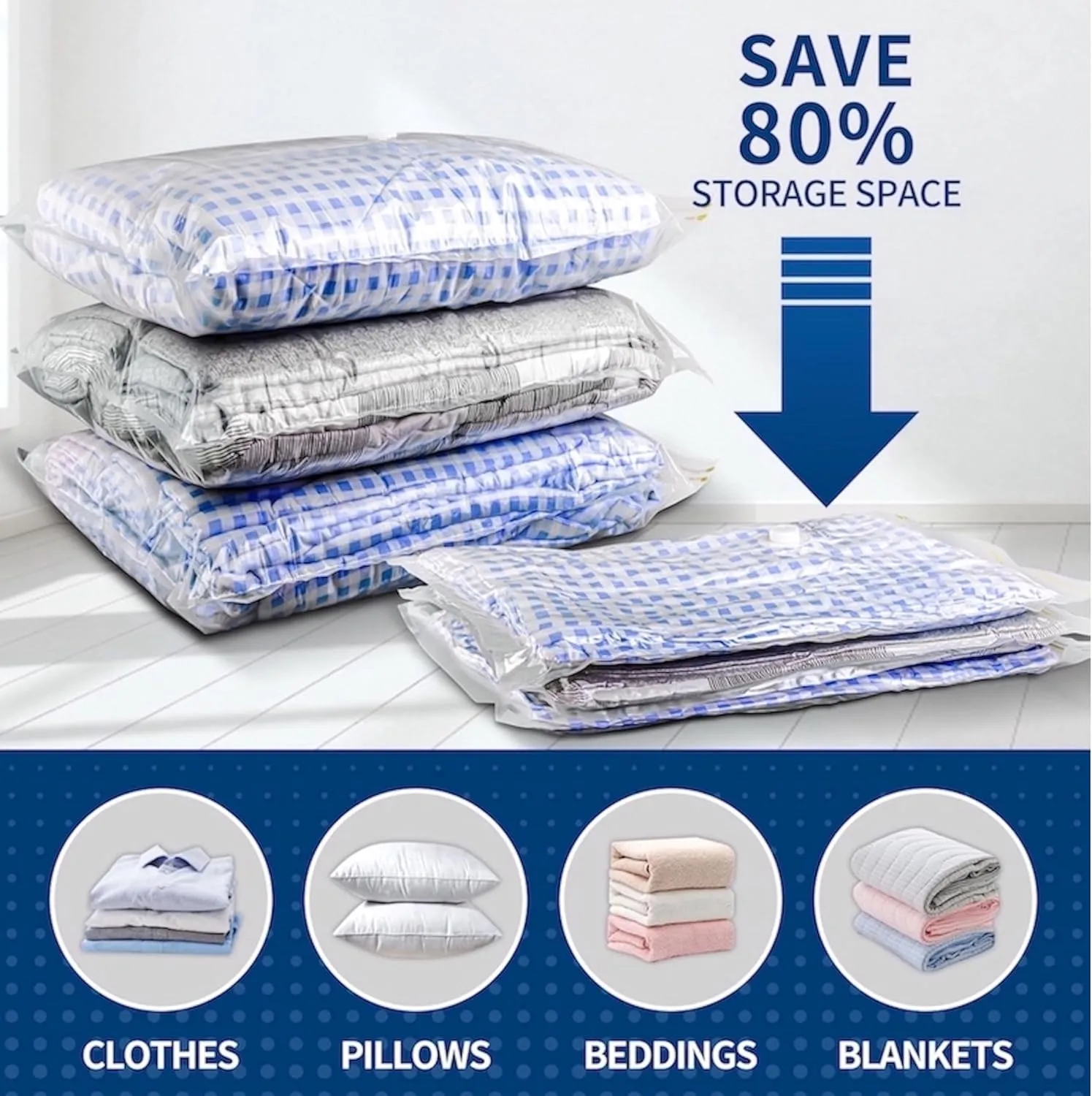 8-Pack Heavy-Duty Premium Vacuum Storage Bags – 80% Space Saving! 8 Jumbo 39”X31”(100 x80cm) FREE ELECTRIC Pump. Ultra-Thick, Airtight & Reusable vacuum seal bags for clothing