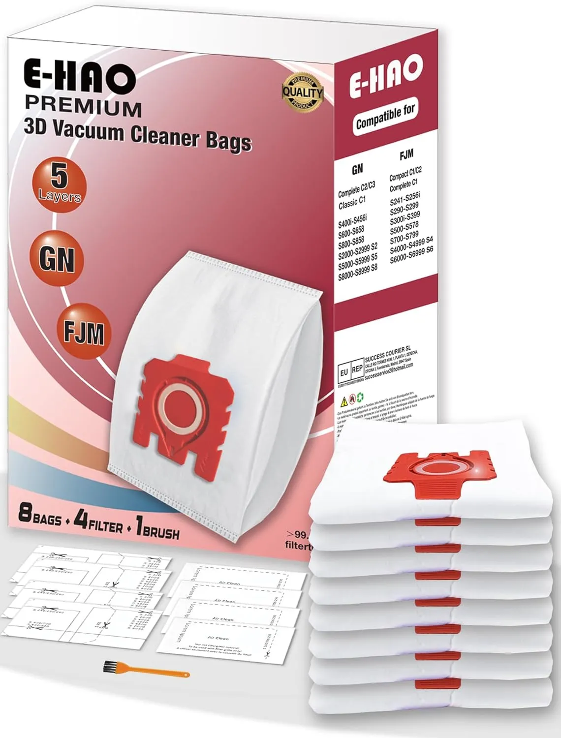 8 Pcs 3D Improved Vacuum Cleaner Dust Bags Replacement parts for Miele Vacuum Cleaner FJM and GN Bag. Model: Complete C1/C2/C3, Compact C1/C2, Classic C1, S8, S6, S5, S4, S2