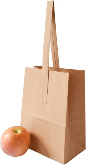 8 x 6 x 3.5 Inch Small Kraft Paper Bags with Paper Handles - Quarter Peck Apple/Produce Bag (100)