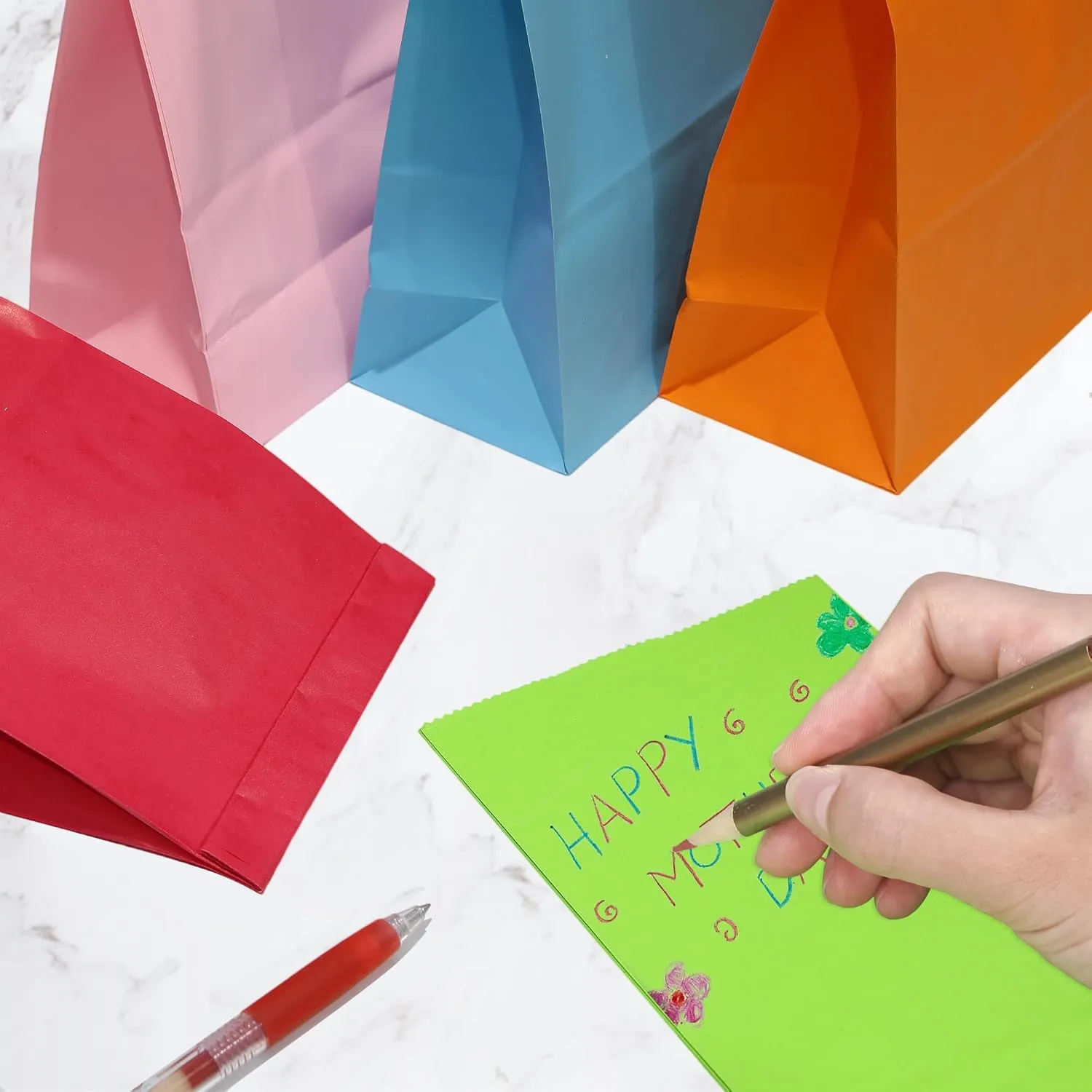 80Pcs Party Favor Small Paper Lunch Bags - Red Goody Gift Bags for Wedding, Kid's Birthday Party - 5.1x3.1x9.4 Inch