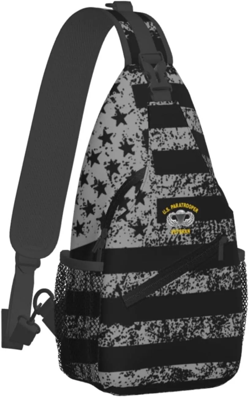 82nd Airborne Division US Paratrooper Army Veteran Sling Bag for Men, Small Crossbody Sling Bags, Mini Water Resistant Shoulder Daypack for Travel, Anti Thief Chest Bag for Hiking
