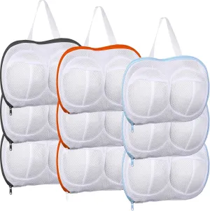 9 Pcs Bra Washing Bags for Laundry Extra Large Mesh Brassiere Bra Laundry Bags with Zipper for Washing Machine Anti Deformation(Gray, Blue, Orange)