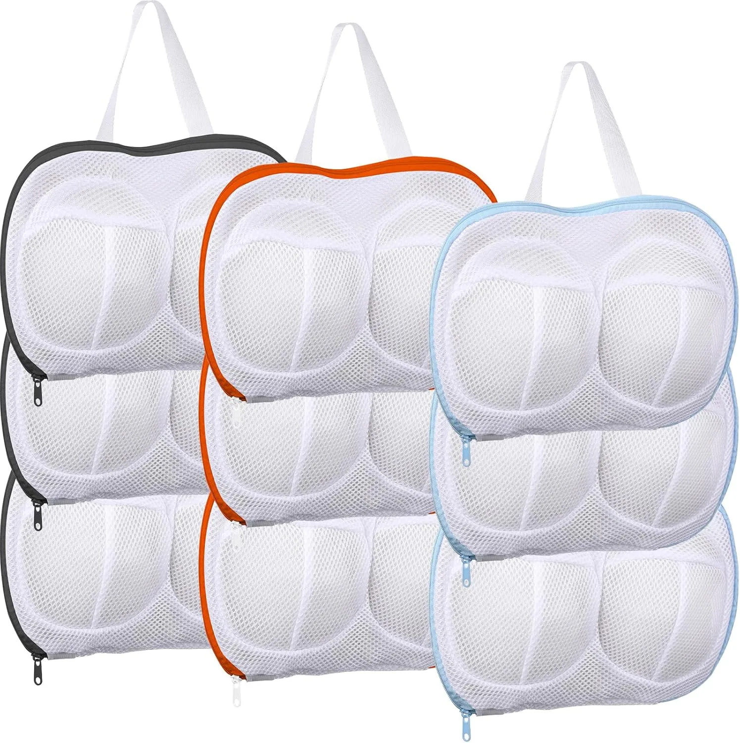 9 Pcs Bra Washing Bags for Laundry Extra Large Mesh Brassiere Bra Laundry Bags with Zipper for Washing Machine Anti Deformation(Gray, Blue, Orange)