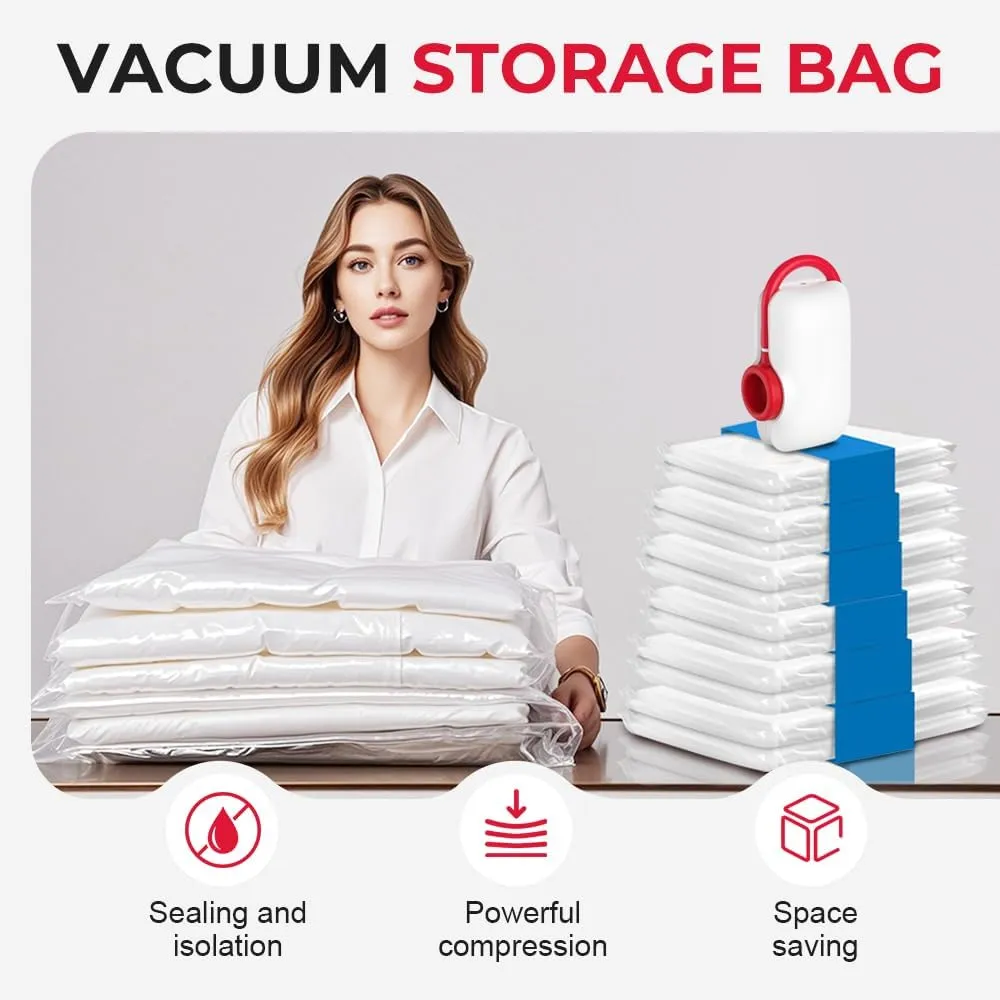 9Pack Lightweight Travel Bags with USB Electric Pump, Compact Vacuum Storage Bags for Clothes, Space Saver Compression Bags for Travel (B)