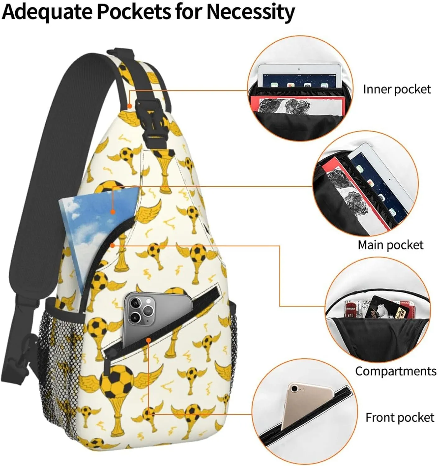 A Football Championship With Wings Chest Sling Bag Crossbody Shoulder Backpack Bag Gym Cycling Daypack Travel Hiking Cross Bag