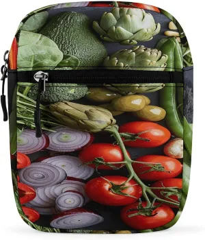 A Table of Vegetables Small Satchel Mini Crossbody Sling Bag Shoulder Bag for Men Women Workout Travelling