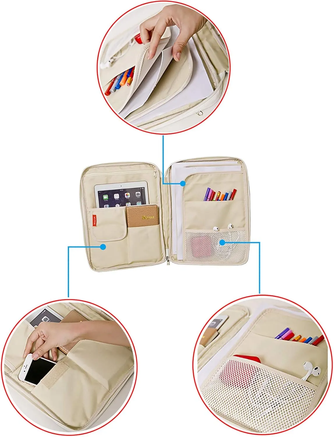 A4 Document Portable Organizer Bag Waterproof Portfolio Office Zipper Case for Travel Office Business Holiday Meeting Interview (Olive Green)
