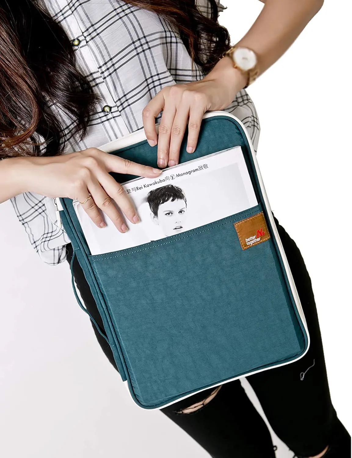 A4 Document Portable Organizer Bag Waterproof Portfolio Office Zipper Case for Travel Office Business Holiday Meeting Interview (Olive Green)
