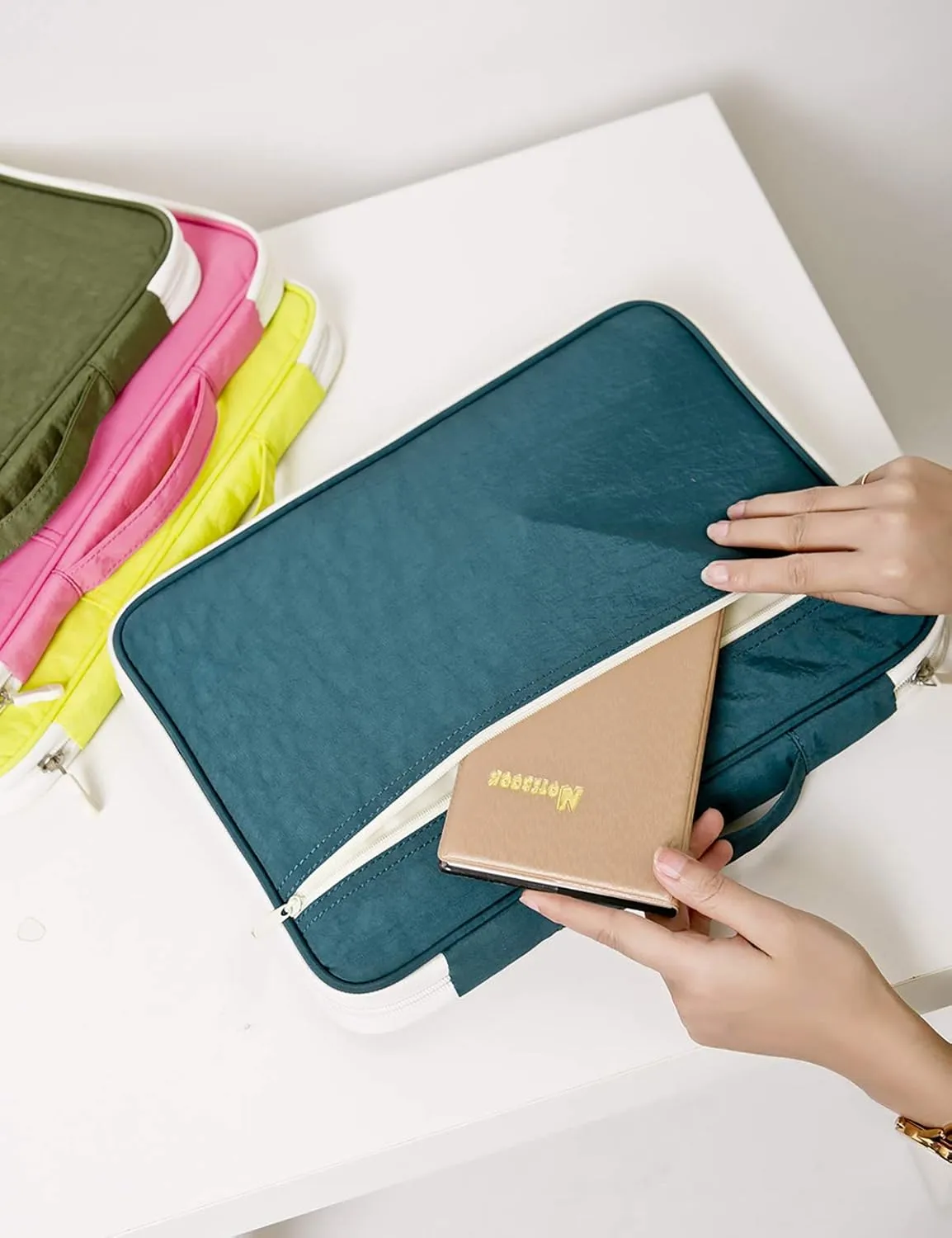A4 Document Portable Organizer Bag Waterproof Portfolio Office Zipper Case for Travel Office Business Holiday Meeting Interview (Olive Green)
