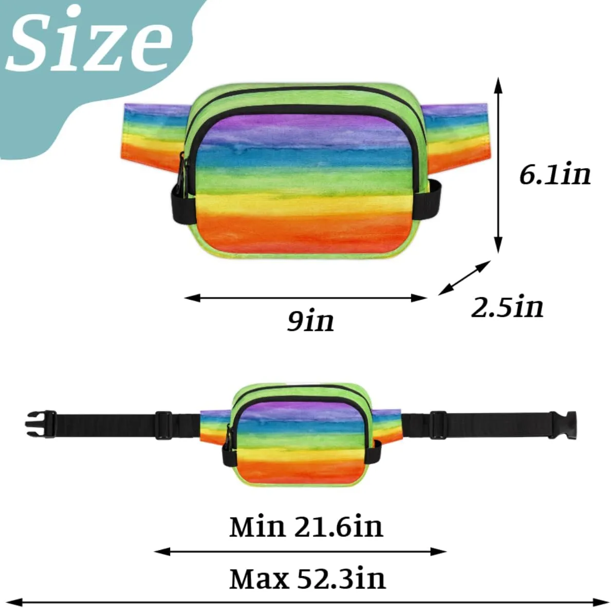 Abstract Art Colorful Striped Rainbow Fanny Pack for Men Women, Waterproof Travel Square Waist Bag Pack, Crossbody Chest Belt Bum Sling Bag Shoulder Bag Purse for Travel Hiking Cycling Running