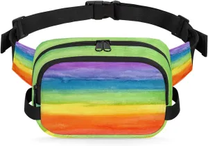 Abstract Art Colorful Striped Rainbow Fanny Pack for Men Women, Waterproof Travel Square Waist Bag Pack, Crossbody Chest Belt Bum Sling Bag Shoulder Bag Purse for Travel Hiking Cycling Running