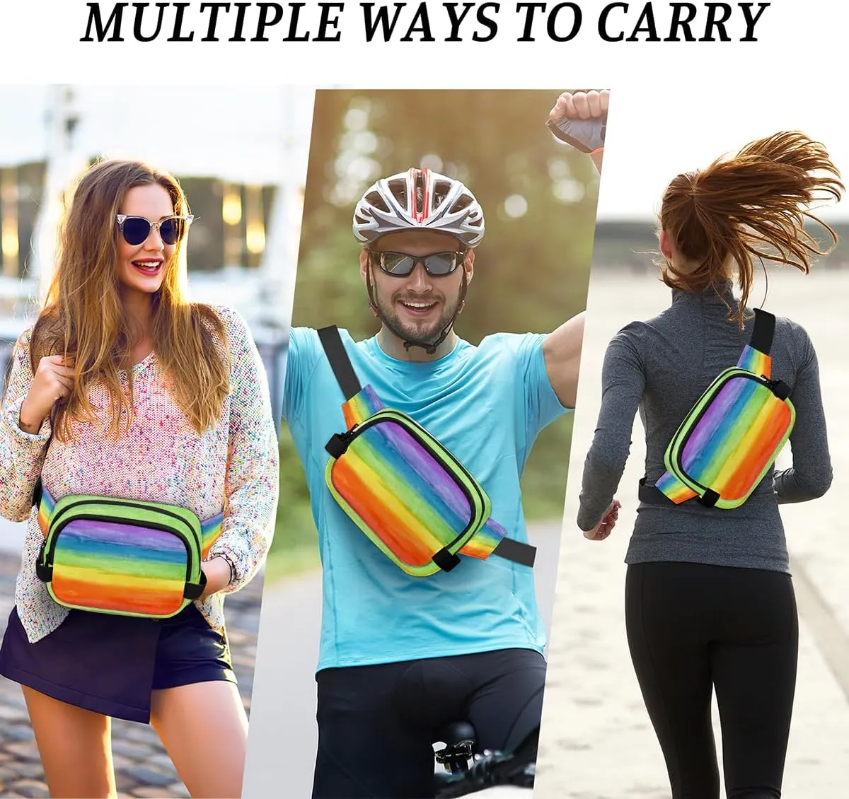 Abstract Art Colorful Striped Rainbow Fanny Pack for Men Women, Waterproof Travel Square Waist Bag Pack, Crossbody Chest Belt Bum Sling Bag Shoulder Bag Purse for Travel Hiking Cycling Running