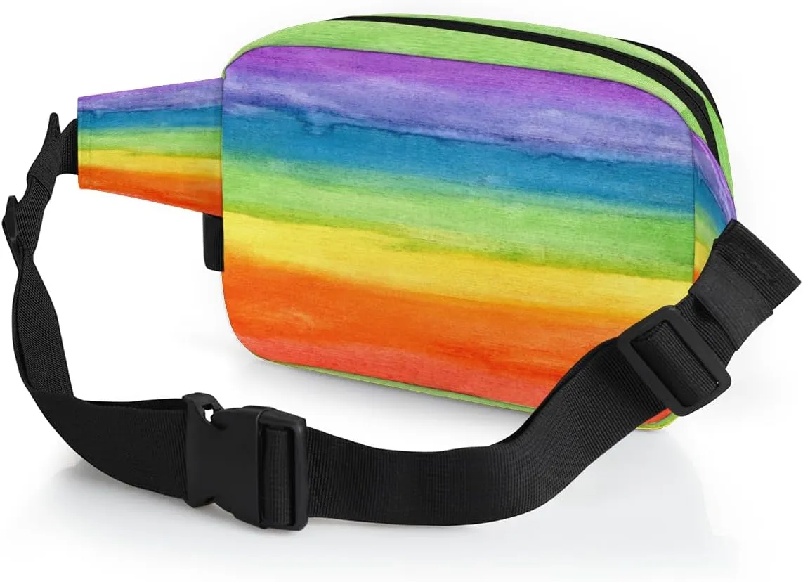 Abstract Art Colorful Striped Rainbow Fanny Pack for Men Women, Waterproof Travel Square Waist Bag Pack, Crossbody Chest Belt Bum Sling Bag Shoulder Bag Purse for Travel Hiking Cycling Running