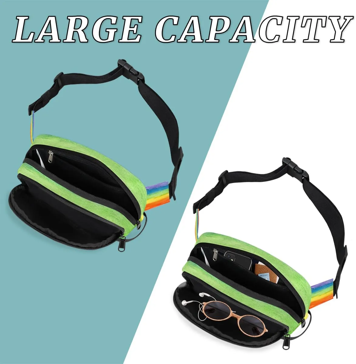 Abstract Art Colorful Striped Rainbow Fanny Pack for Men Women, Waterproof Travel Square Waist Bag Pack, Crossbody Chest Belt Bum Sling Bag Shoulder Bag Purse for Travel Hiking Cycling Running