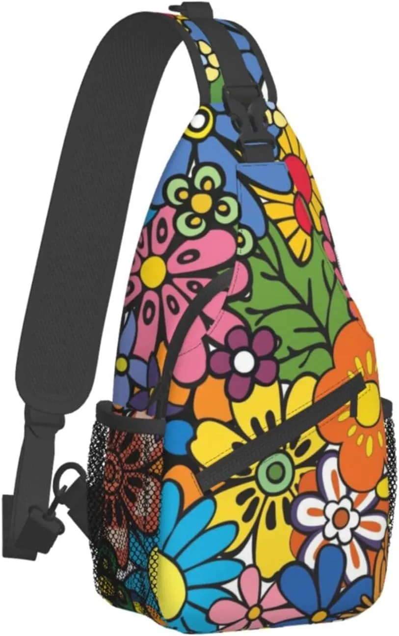Abstract Hippie Flower 60s 70s Crossbody Backpack Chest Bag For Men Women Large Capacity Shoulder Sling Bag Cycling Travel Daypack