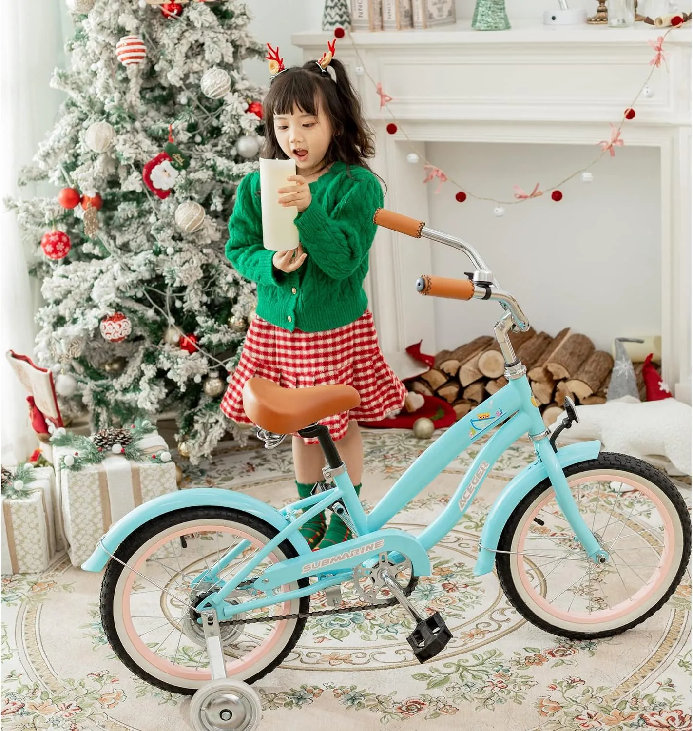ACEGER Girls Beach Cruiser Bike for Kids 5-13 Years Old, 16" 18" 20" 24" Single Speed Kids Bicycle Included Coaster Brake, Front and Rear Reflectors, 24" 7 Speeds with Dual Brakes