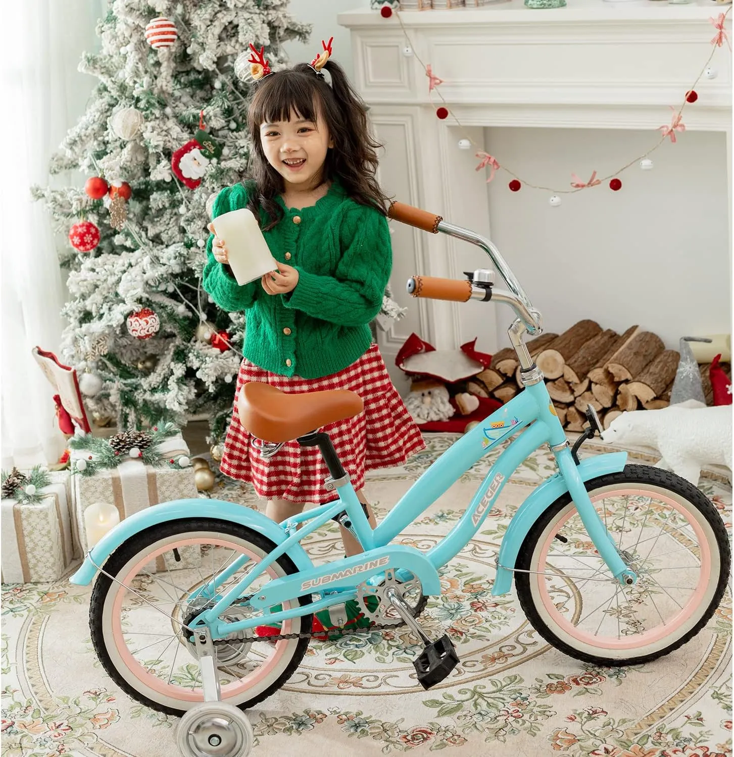 ACEGER Girls Beach Cruiser Bike for Kids 5-13 Years Old, 16" 18" 20" 24" Single Speed Kids Bicycle Included Coaster Brake, Front and Rear Reflectors, 24" 7 Speeds with Dual Brakes