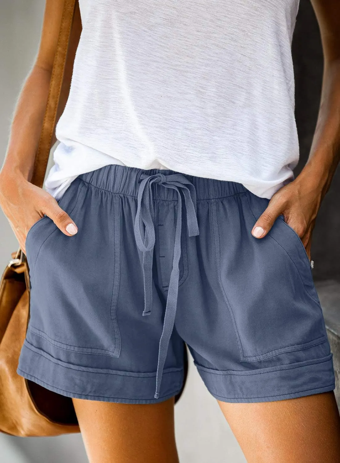 Acelitt Women Comfy Drawstring Casual Elastic Waist Pocketed Shorts,S-3XL