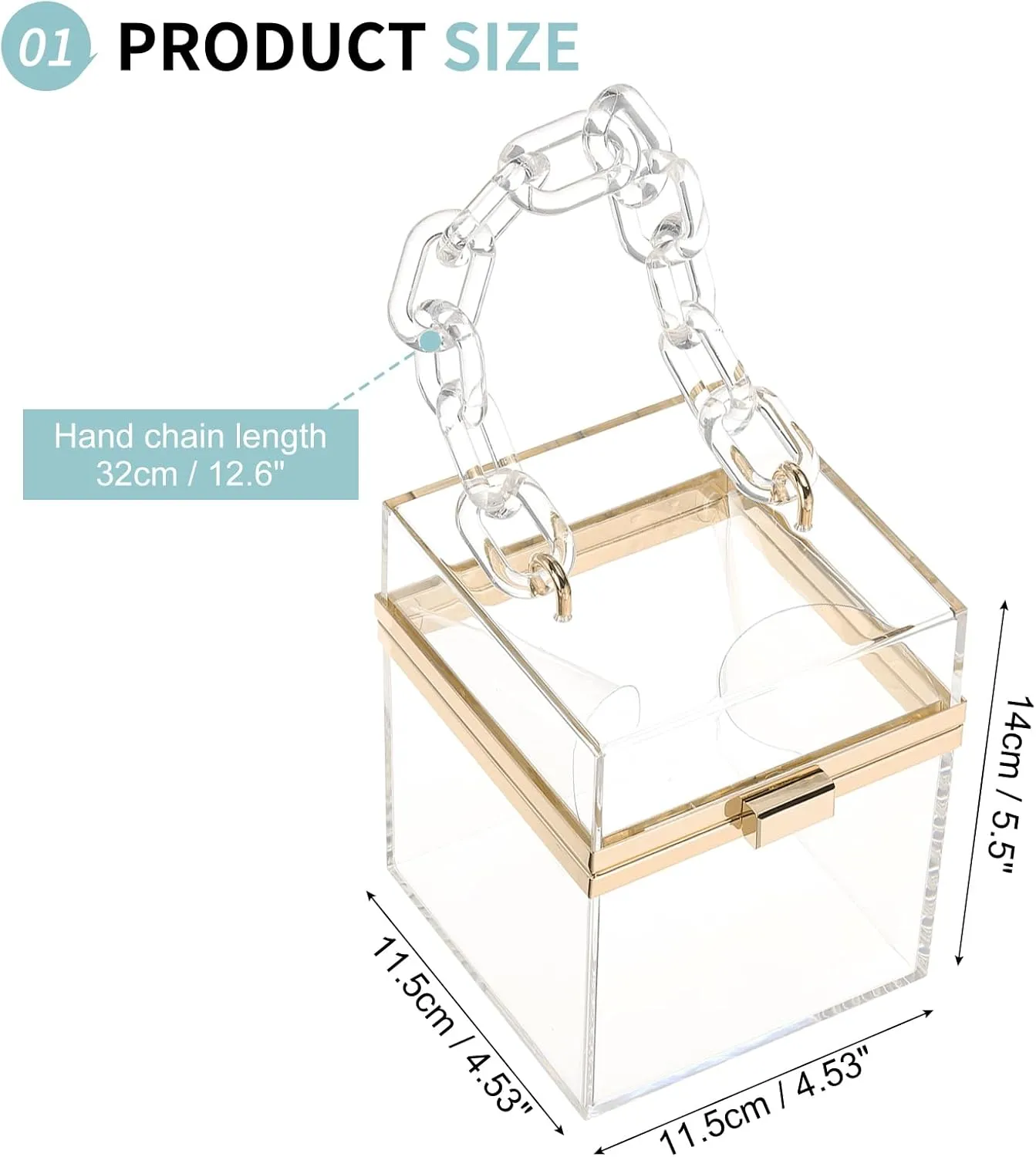 Acrylic Clear Evening Clutch Bag for Women, Shoulder Handbags Neon Hard Frame Party Purse for Wedding Prom Party (Transparent, Gold)