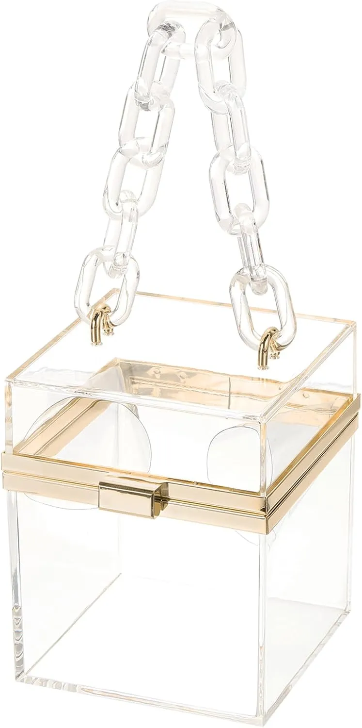 Acrylic Clear Evening Clutch Bag for Women, Shoulder Handbags Neon Hard Frame Party Purse for Wedding Prom Party (Transparent, Gold)