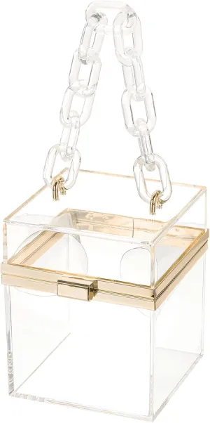 Acrylic Clear Evening Clutch Bag for Women, Shoulder Handbags Neon Hard Frame Party Purse for Wedding Prom Party (Transparent, Gold)
