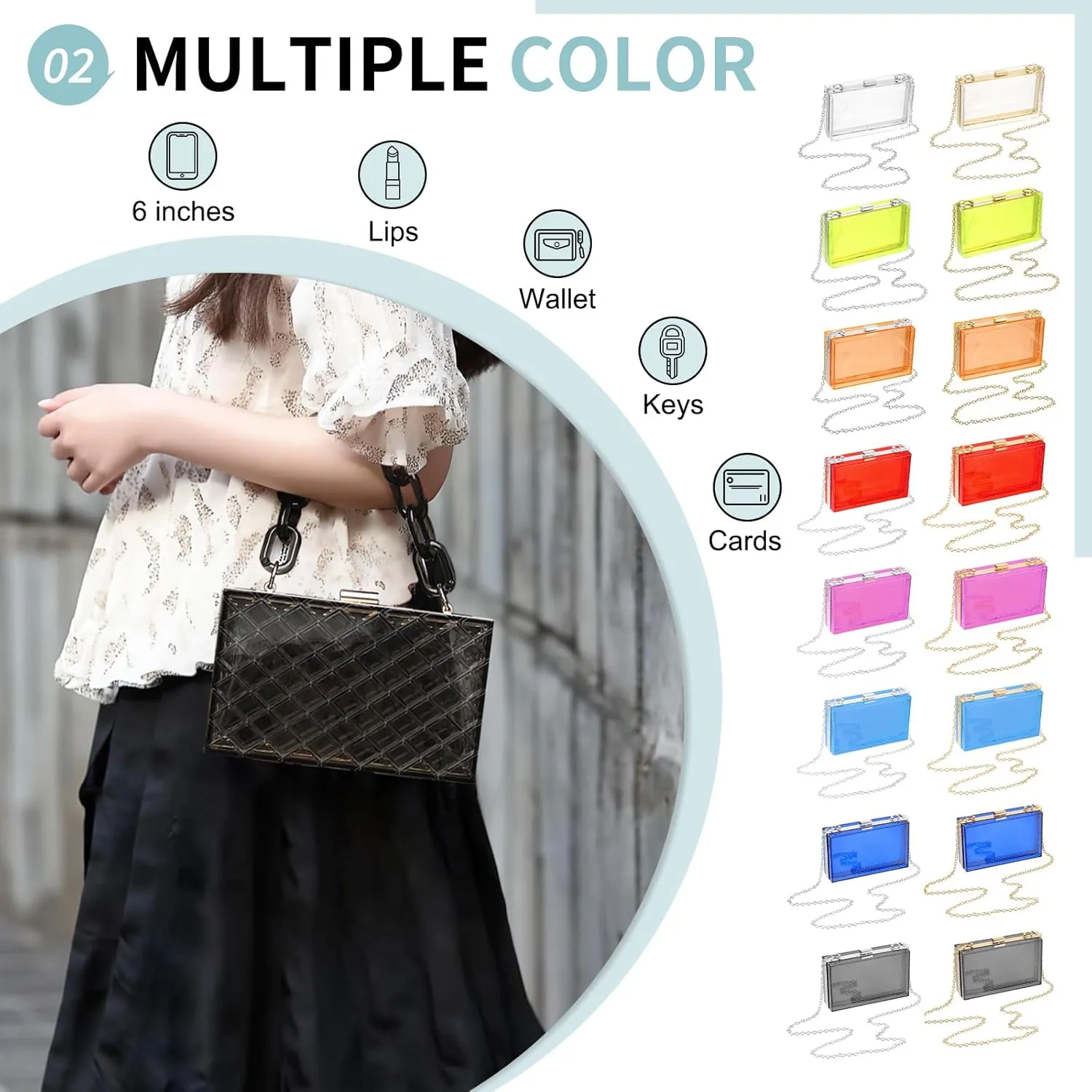 Acrylic Clear Evening Clutch Bag for Women, Shoulder Handbags Neon Hard Frame with Chains Party Purse for Wedding Prom Party (Green, Silver)