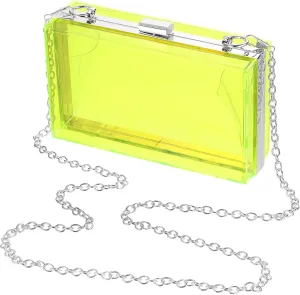 Acrylic Clear Evening Clutch Bag for Women, Shoulder Handbags Neon Hard Frame with Chains Party Purse for Wedding Prom Party (Green, Silver)