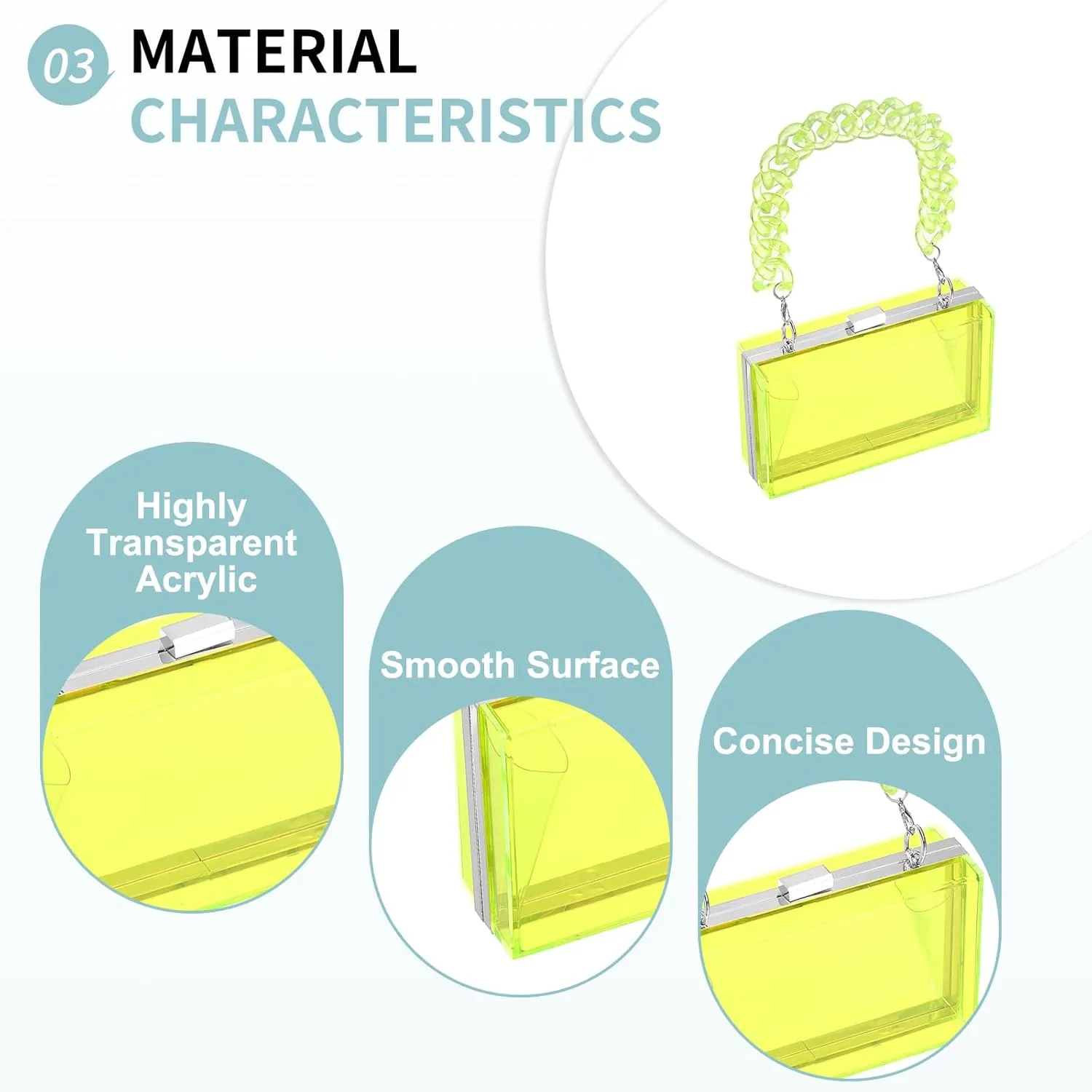 Acrylic Clear Evening Clutch Bag for Women, Shoulder Handbags Neon Hard Frame with Chains Party Purse for Wedding Prom Party (Green, Silver)