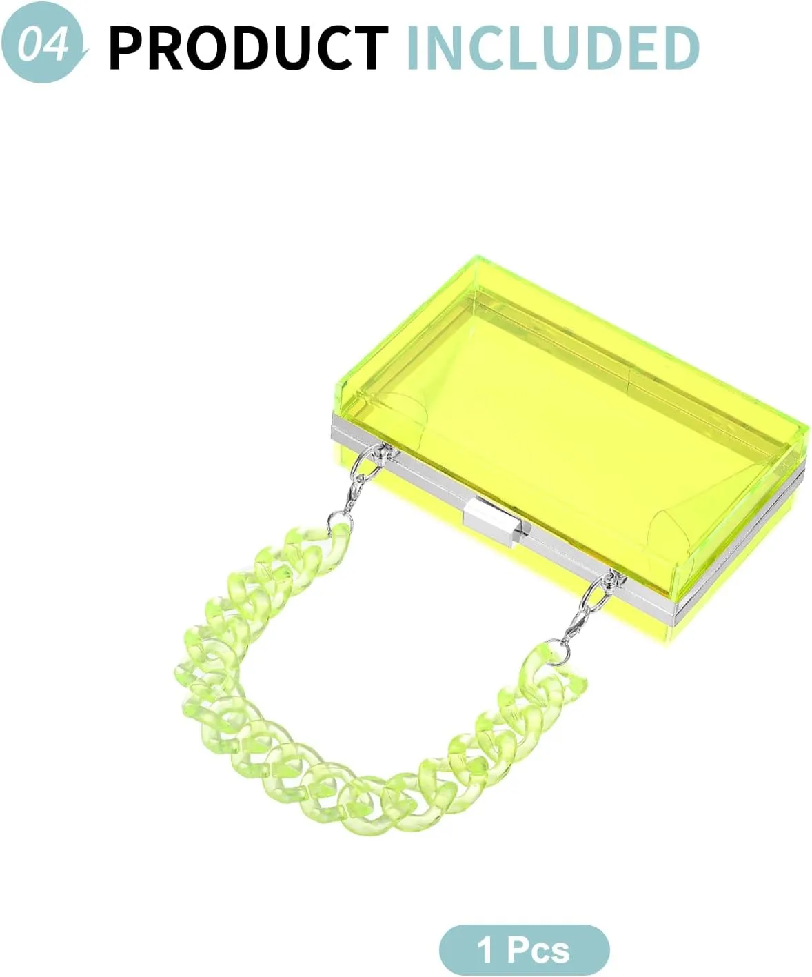 Acrylic Clear Evening Clutch Bag for Women, Shoulder Handbags Neon Hard Frame with Chains Party Purse for Wedding Prom Party (Green, Silver)