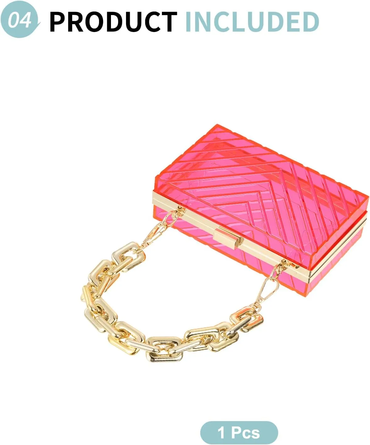 Acrylic Clear Evening Clutch Bag for Women, V-Design Handbags Neon Hard Frame with Chains Party Purse for Wedding Prom Party (Pink, Gold)