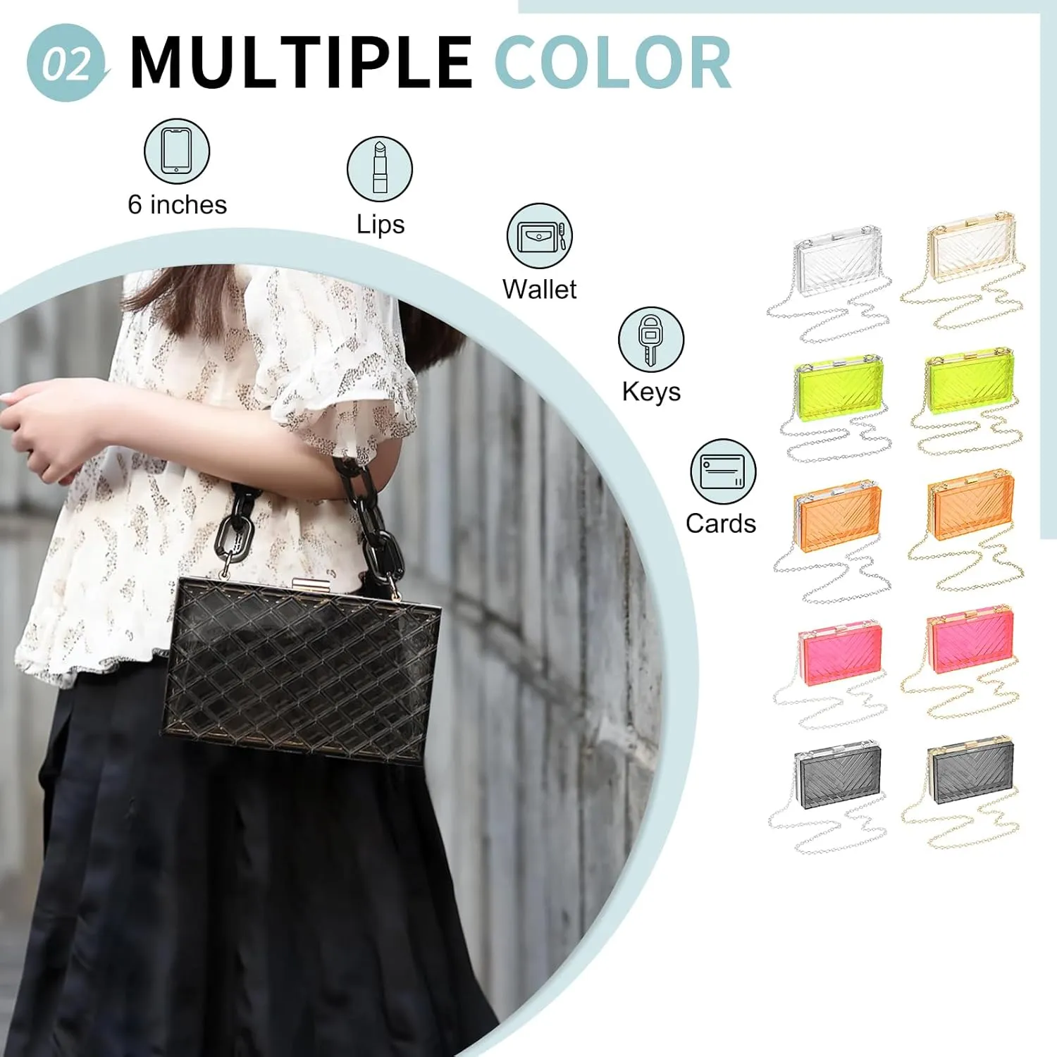 Acrylic Clear Evening Clutch Bag for Women, V-Design Handbags Neon Hard Frame with Chains Party Purse for Wedding Prom Party (Pink, Gold)