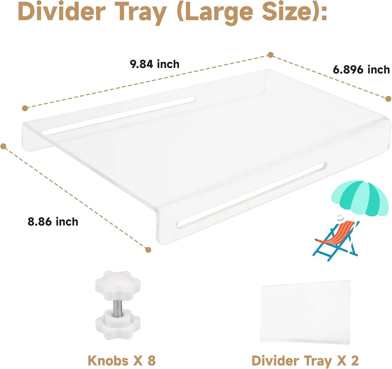 Acrylic Divider Tray Compatible with Simple Modern Tote Bag (Large Size), 2 Pack Beach Bag Organizer Insert, Accessories for Original Simple Modern Beach Bag