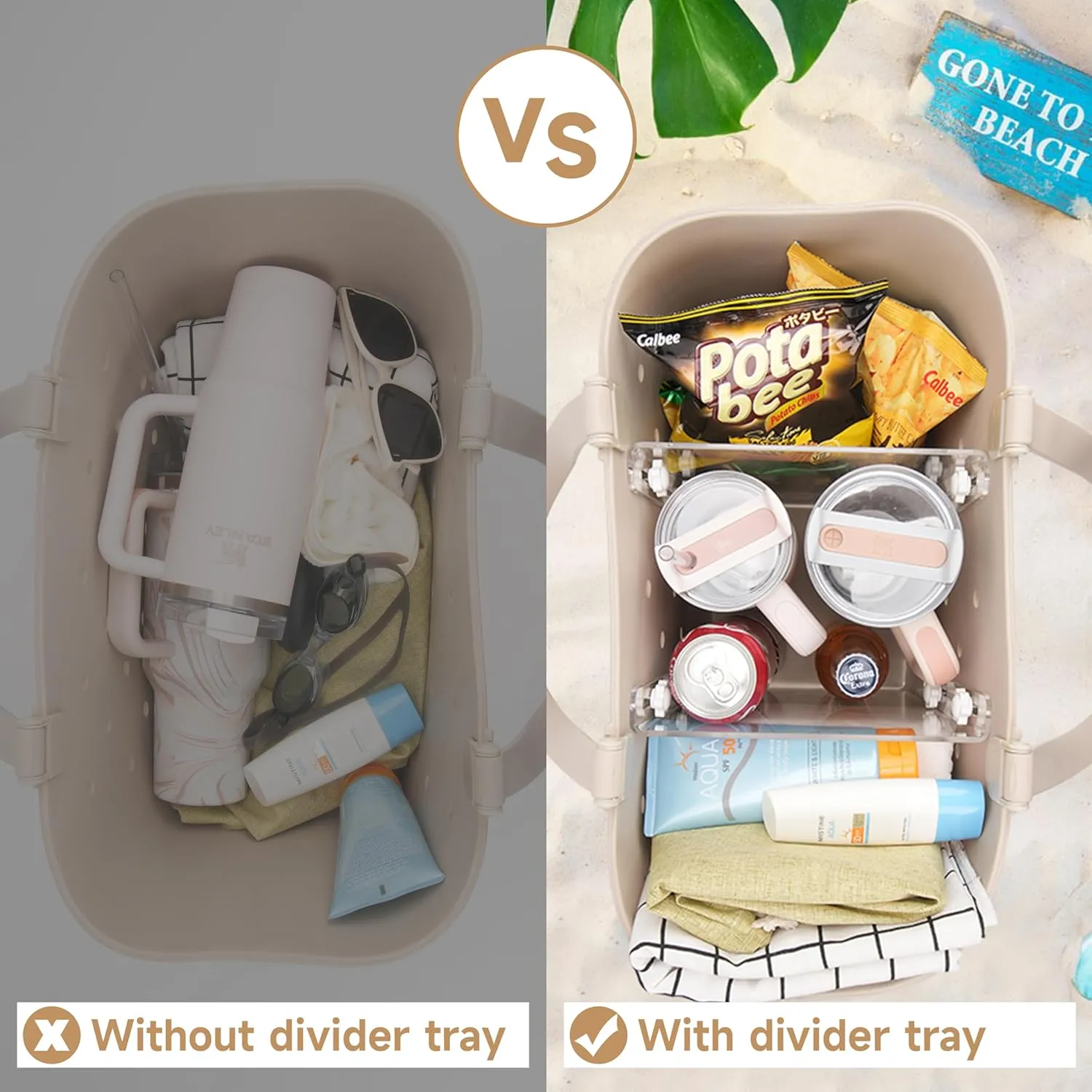 Acrylic Divider Tray Compatible with Simple Modern Tote Bag (Large Size), 2 Pack Beach Bag Organizer Insert, Accessories for Original Simple Modern Beach Bag