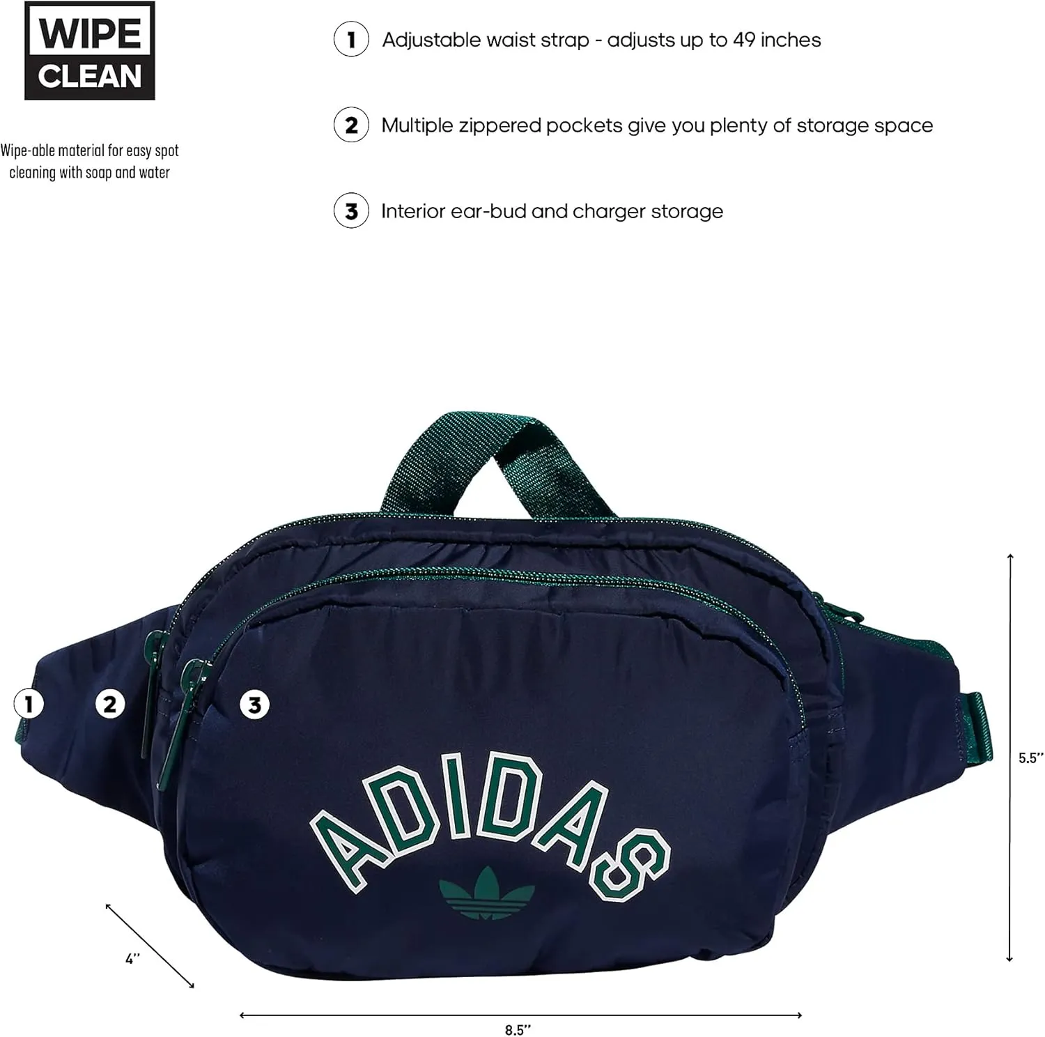 adidas Originals Sport Waist Pack/Travel and Festival Bag, Night Indigo/Dark Green, One Size