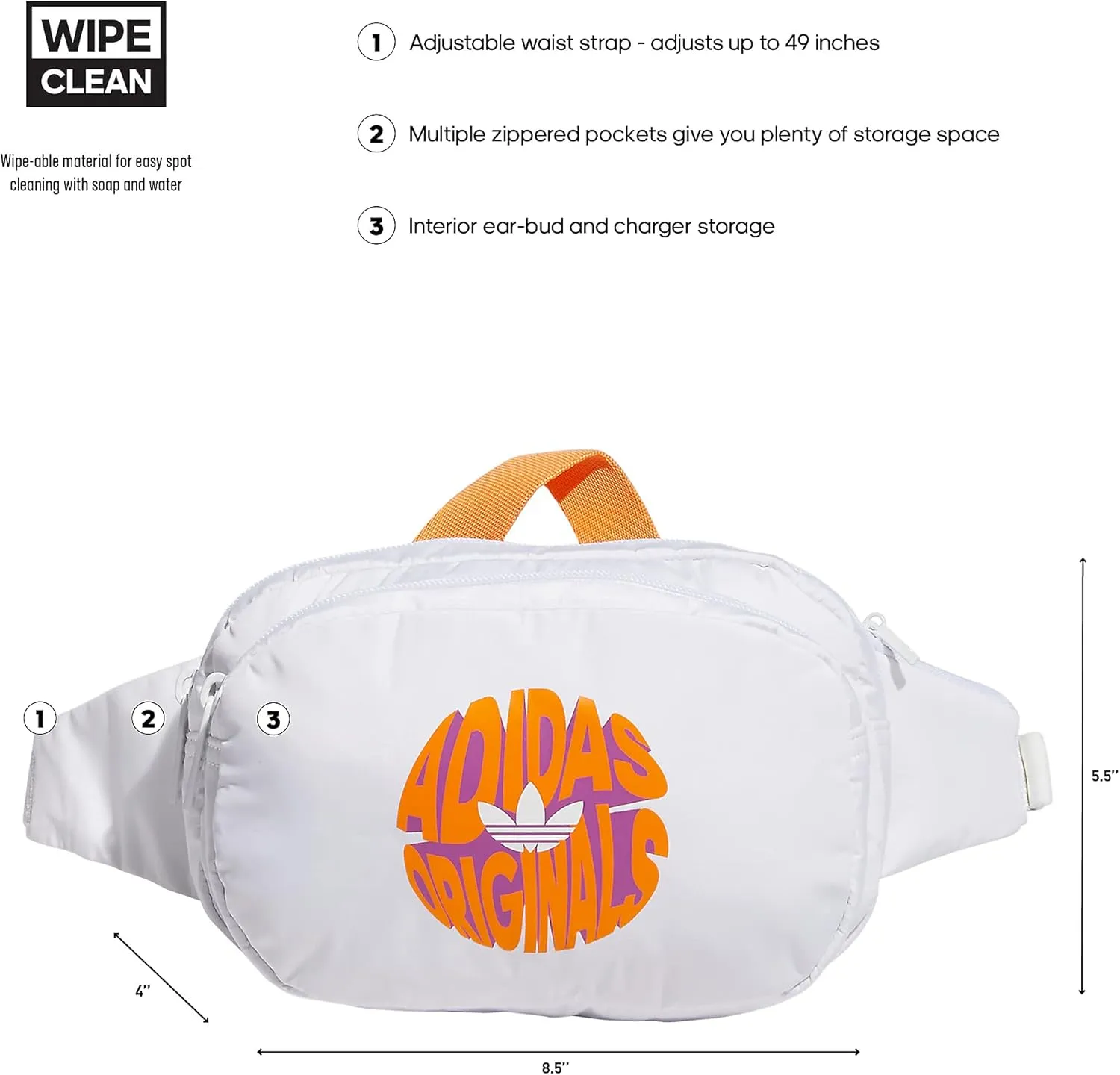 adidas Originals Sport Waist Pack/Travel and Festival Bag, White/Bright Orange/Lucky Pink, One Size