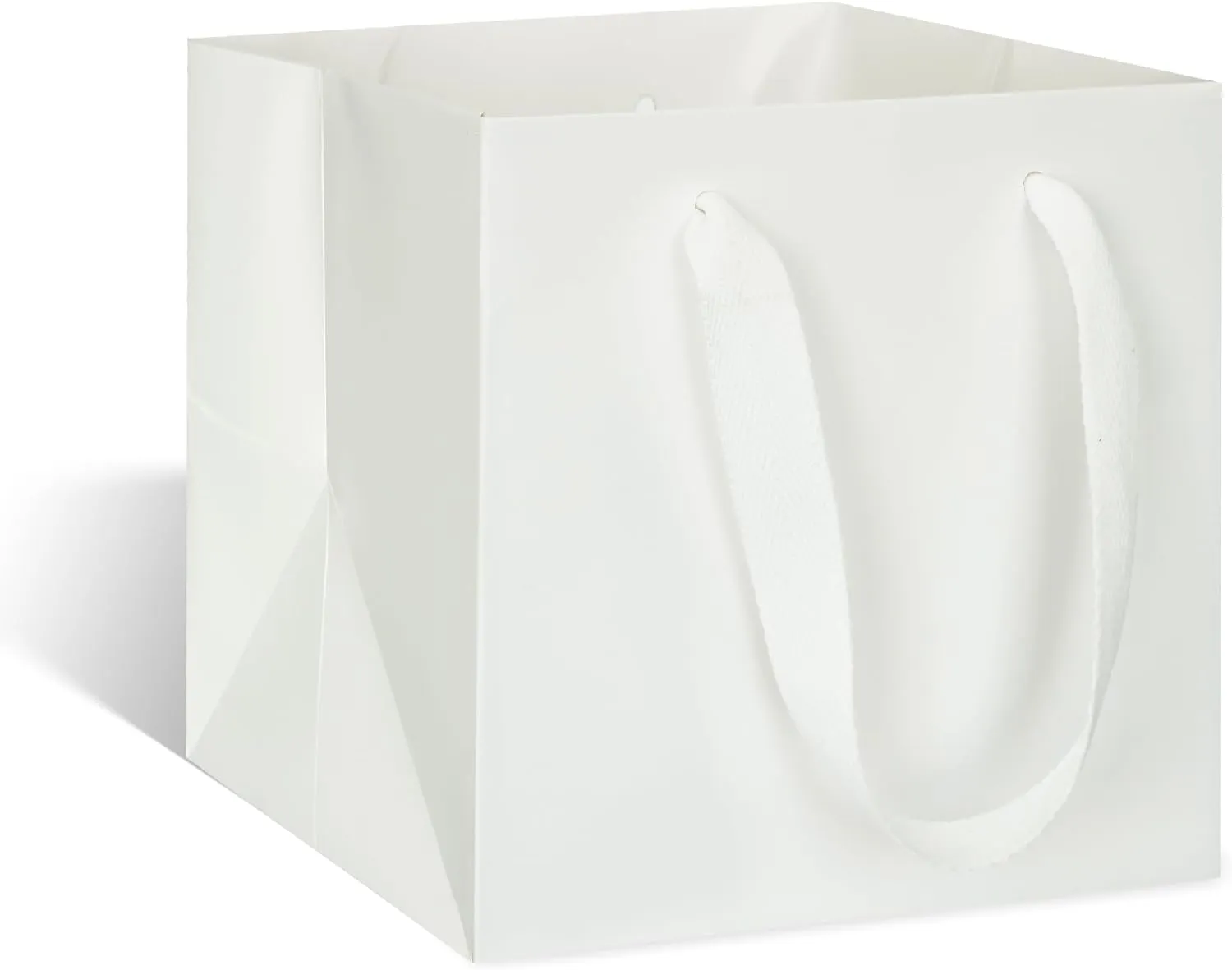 ADIDO EVA White Square Gift Bags Small Size Square Bottom Paper Bags with Handles for Party Favor, Shopping Bag (8x8x8 In, 10 CT)