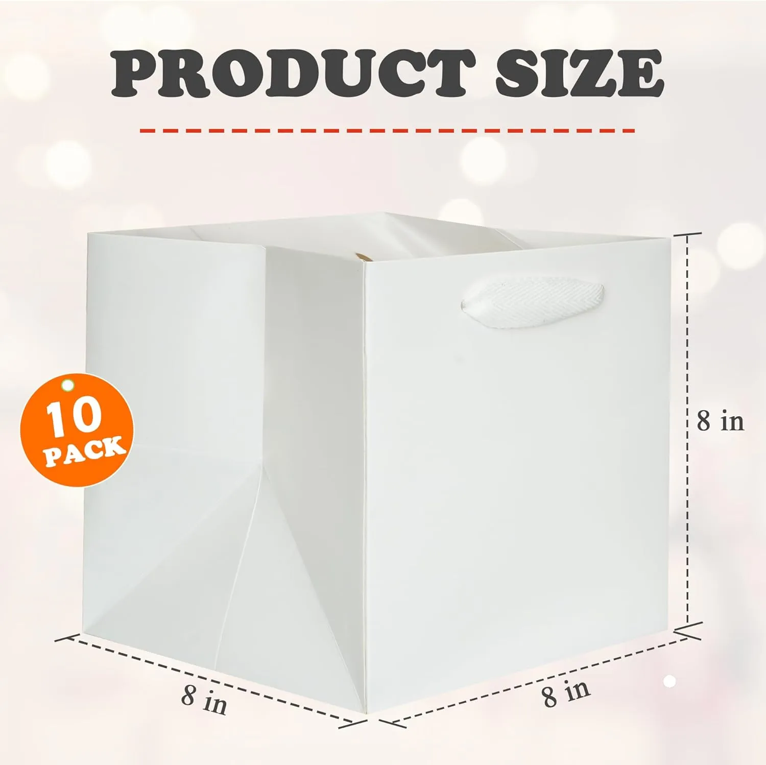 ADIDO EVA White Square Gift Bags Small Size Square Bottom Paper Bags with Handles for Party Favor, Shopping Bag (8x8x8 In, 10 CT)