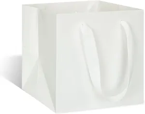 ADIDO EVA White Square Gift Bags Small Size Square Bottom Paper Bags with Handles for Party Favor, Shopping Bag (8x8x8 In, 10 CT)