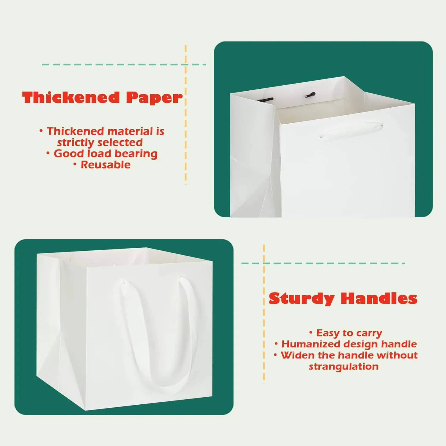 ADIDO EVA White Square Gift Bags Small Size Square Bottom Paper Bags with Handles for Party Favor, Shopping Bag (8x8x8 In, 10 CT)