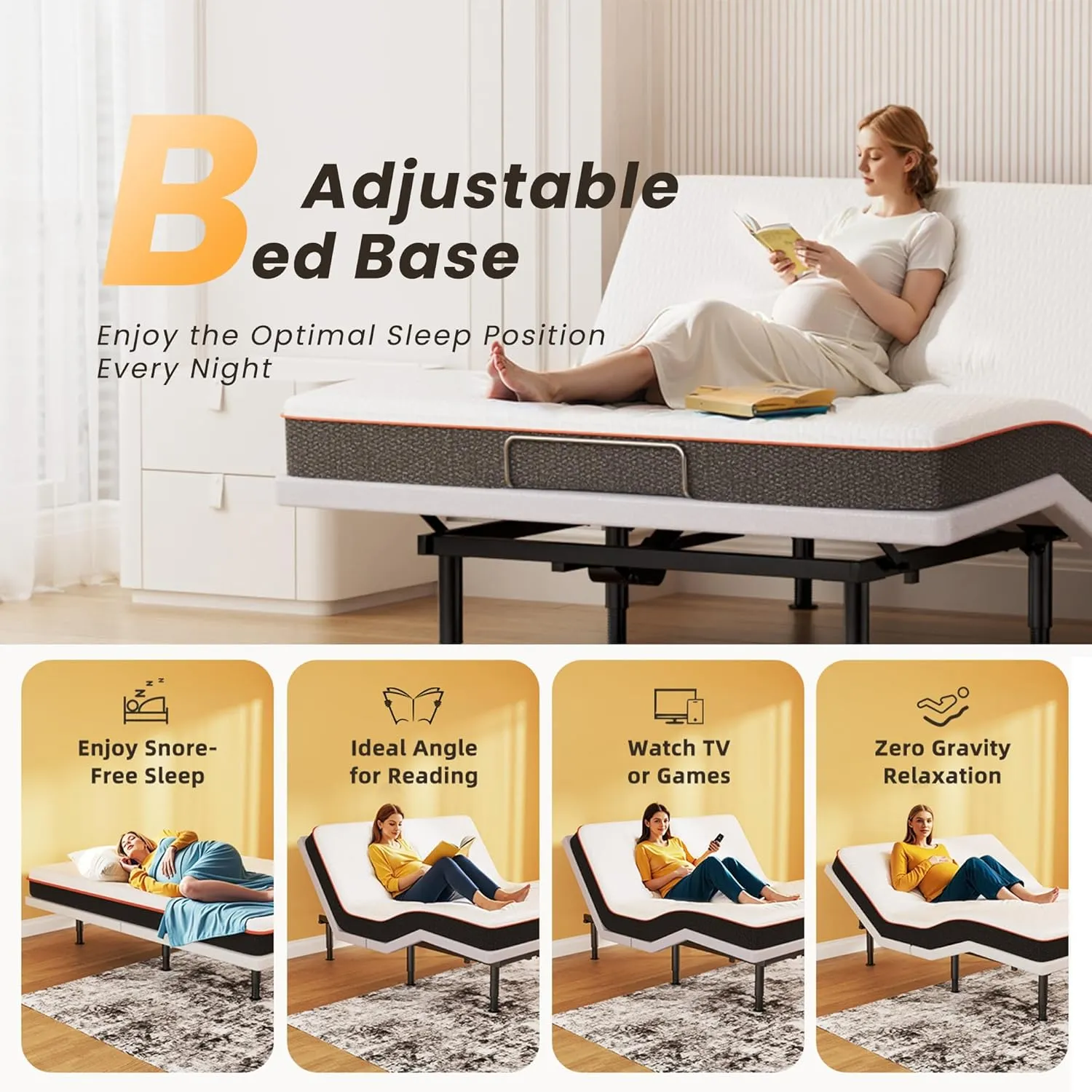 Adjustable Bed Frame King Size with Wireless Remote, USB, Head Foot Incline, Underbed Light, Zero Gravity, Heavy Duty Platform Bed Base