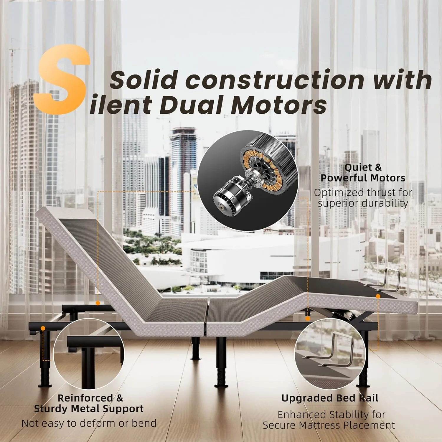 Adjustable Bed Frame King Size with Wireless Remote, USB, Head Foot Incline, Underbed Light, Zero Gravity, Heavy Duty Platform Bed Base