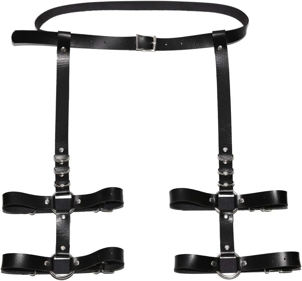 Adjustable Elastice 2 Rows Leather Leg Harness Garter Belt Punk Gothic Thigh Ring Garter